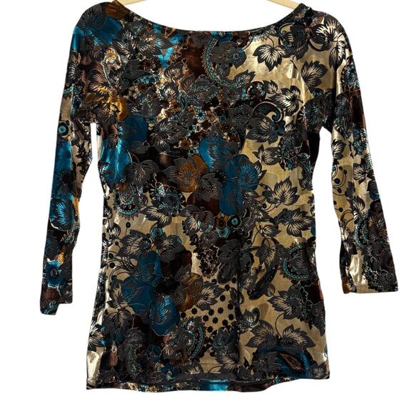 CACHE Y2K Beaded Velvet Lightweight Sweater. Paisley, Leaves, Floral. Size: S - Picture 6 of 6